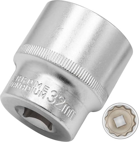 DAKCOS Douille 32 mm 1/2(12.5mm) douille 12 pans, CR-V, finition chromée mate