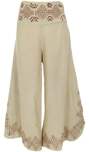 GURU SHOP Bequeme Sommerhose in Natürlichem Look, Hosenrock, Palazzohose - Beige, Damen, Size:L