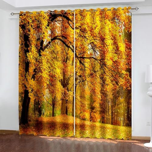 Beydodo Verdunklungsvorhänge mit Ösen, Blickdichte Vorhänge 2er Set 214x229CM Herbst Ahorn Wald Verdunkelungsvorhänge Jugendzimmer Schlafzimmer