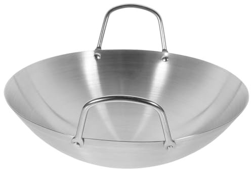 ELAYARD Sartén De Acero Inoxidable Wok Grande Doble Asa Sartén De Cocina Antiadherente Para Uso Hogar Práctica Olla De Cocina Para Stir-fry