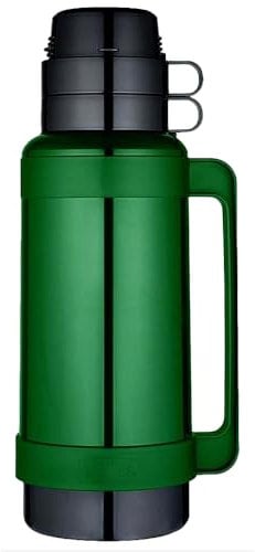 Vacuum Flask 1.8L Green – Insulated Plastic Mondial Thermal Flask for Hot & Cold Drinks | Durable Travel Bottle with Push-Button Lid