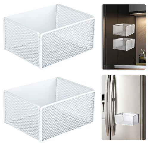 bssmmai 2 Stück Magnet Regal Kühlschrank, Magnetregale für Kühlschrank Obst, Platzsparend Organizer Gewürzregal Magnetisch Kühlschrank Wand (Weiß)