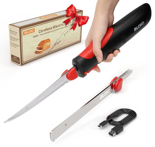 VLOXO Electric Knife for Meat Slicing with 2 Stainless Steel, Cordless