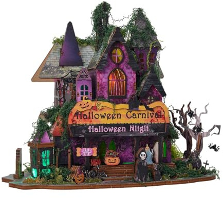 3D Puzzle Wooden, Halloween Night DIY Miniature Horror House Building Model Kit, Ideal Decor Assembly Kit for Teens & Adults