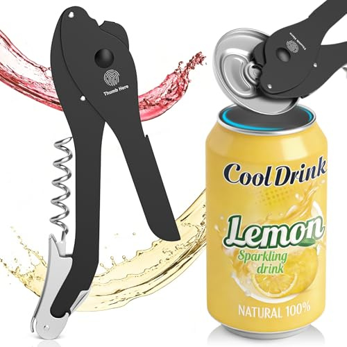 ikkle Manueller Soda-Dosenöffner mit glattem Rand, 5-in-1-Multifunktions | Aluminium-Pop-Top-Dosendeckelentferner und Ringzugöffner, Bierflaschenöffner, Weinkorkenzieher und Folienschneider