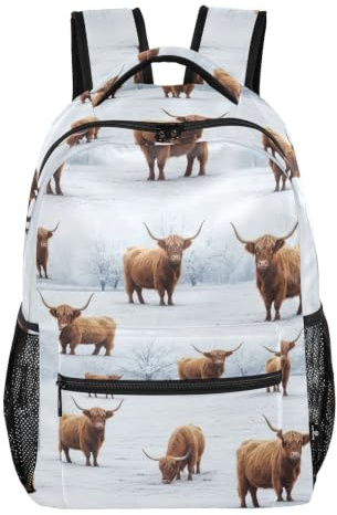 Cowboys Pferde-Rucksack mit mehreren Taschen und verstellbaren Trägern, Hochlandkühe, Medium, Lässiger Schulrucksack | Schulrucksack mit freihändiger Trage, sauberer Alltagsstil für Ausflüge