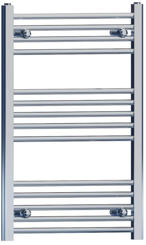 500mm Wide Chrome Heated Bathroom Towel Rail Radiator For Central Heating Designer UK (500mm x 800mm (h))