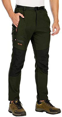 DAFENP Herren Wanderhose Skihose Wasserdicht Softshellhose Winddicht Winter Outdoorhose Snowboardhose Warm Gefüttert Trekkinghose MSKZ1662M-ArmyGreen2-XL