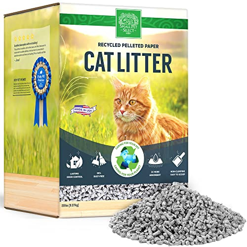 Small Pet Select Recycled Pelleted Paper Cat Litter, Kitty Litter, Non Clumping Pellets for Cats, for Use with Litter Box, Non Tracking, Low Dust, Made in USA, 20lb