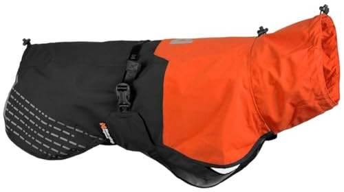 Non-stop dogwear Fjord Raincoat, wasserdichter Regenmantel für Hunde, verstellbar und atmungsaktiv mit Reflektstreifen, Leinenöffnungen und Beinschlaufen, für mittlere Hunde (Orange/Schwarz, 50)