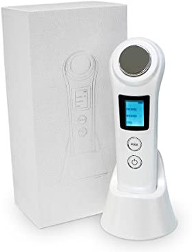 QUIRUMED Masajeador facial frío y calor con iontoforesis, Piel firme, Limpieza de la piel, Antiedad, Cuidado facial, Tecnología de iones, 3 modos diferentes, Base de carga