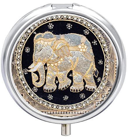 Pillendose Vintage-Elefant Tablettenbox Metall Medikamentenbox Tragbare Tablet Organizer Für Tägliche Reise 5x5cm