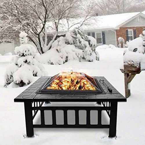 WIQUYBML Outdoor-Grill-Camping-Feuerstelle, quadratischer Patio-Party-Grill im Freien Grill-Camping-FeuerstelleOutdoor 32 Metall-Feuerstelle Hinterhof-Patio-Garten-Quadratherd Outdoor-Party-BBQ Outd