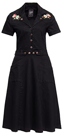 Queen Kerosin Vestido de mezclilla para mujer | Corte regular | Western | Bordado, Negro , S