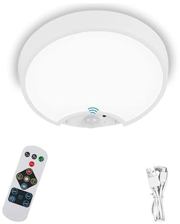 OMECO 2pcs LED Deckenleuchte Flach mit Bewegungsmelder Akku Deckenlampe mit batterie und fernbedienung 200LM 6500K 10 Dateien Dimmbar Rund Innen Deckenlampe für Bad Flur Dachböden Balkon Treppe