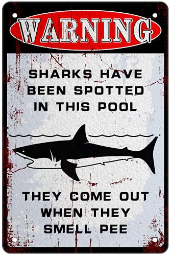 Lustiges Schild mit Aufschrift Swimming Pool Sharks Danger Danger Warnschild Home Bathroom Decor Sharks Have Been Spotted in This Pool – Pool Rules No Peeing Swimming Pool Shark Decor Poster Vintage