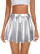 Durio Damen Rock Kurze Metallischer Faltenrock Mini Skater Rock Glitzer Rave Party Hohe Taille Elastischer Plisseerock Silber XL