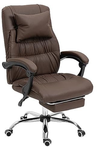 Panana Office Chair with Padded Armrest Head Pillow Reclining Chair Swivel Gaming Racing Chair (Brown, with Footrest)