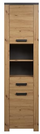 trendteam smart living - Follow - Hochschrank - Artisan Eiche/Matera - 4 Fächer und 2 höhenverstellbare Einlegeböden - (BxHxT) 37 x 192 x 31 cm - Badschrank im Landhausstil - kratzfest