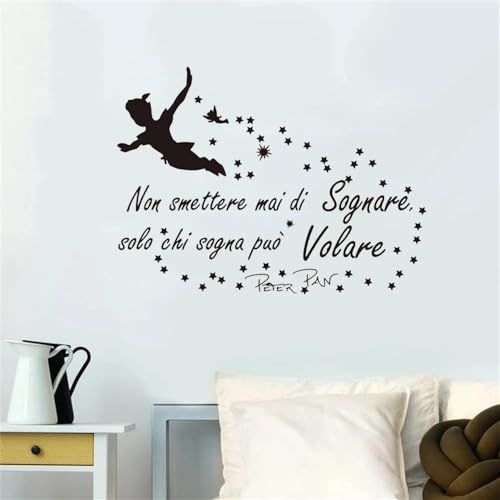 YOUSHIHUI Adesivo Italiano Peter Pan Adesivo Da Parete Nursery Children's Room Language Non Stop Dream Spiral Wall Decal 56x42cm