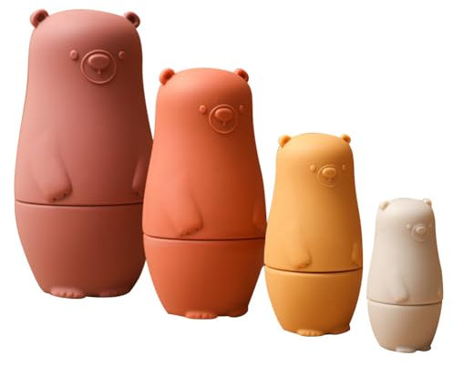 Uposao Lot de 4 poupées Russes en Silicone, Jouet de Poupées Gigognes Montessori Poupées Gigognes Silicone Dessin Animé Mignon Jouets Éducatifs pour Enfants, Jeux de Développement Intellectuel