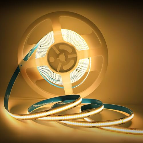 OPPEARL COB LED Streifen 5M Warmweiß, 24V LED Stripe Dimmbar, Lichtband Led Selbstklebend, 480LEDs/M, CRI90+, Lichtleiste für Küche Wohnzimmer DIY