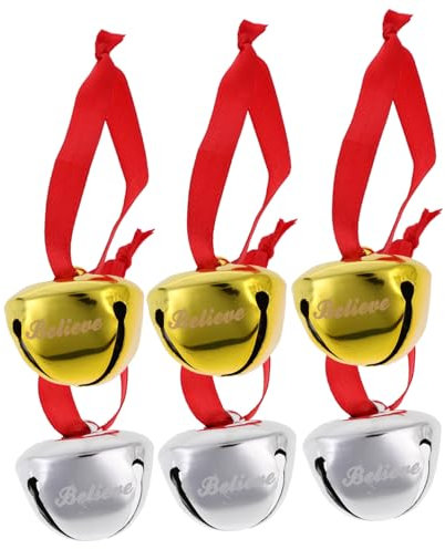 Amosfun Weihnachtsglocken Metall 6 Stück-Pack Mit Kreuzöffnung Zum Aufhängen Weihnachtsbaumschmuck Believe Für Festliche Dekoration