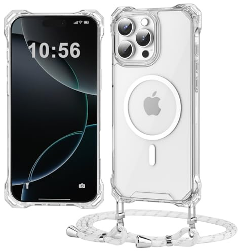 Ciciber Ttusy Handykette Hülle für iPhone 15 Pro Max mit Band, Magsafe PC Zurück Schutzhülle HandyHülle mit Kordel zum Umhängen Necklace Hülle für iPhone 15 Pro Max - Weiß