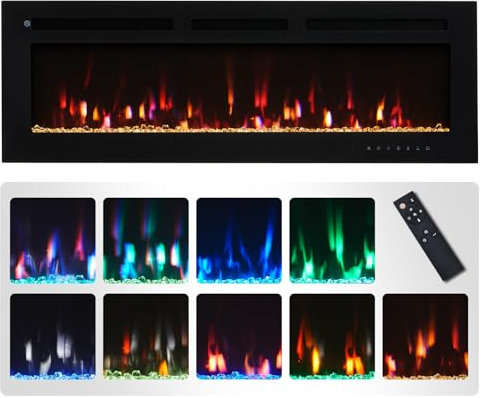 FlameKo Winslow 127cm/50 3 in 1 Electric Fireplace, Freestanding, Wall Mounted, Recessed, 9 Colours Flame Effect, Touch Button, TV Media Wall，Heater 1000W-2000W, Remote Control
