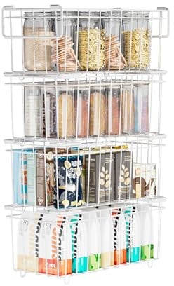 Gemsaya 4 Pack Chest Freezer Baskets, Stackable Freezer Organiser with Handles, Deep Fridge Organizer Bins with Handles, Wire Storage Basket for 198L Sort Frozen Foods (White)