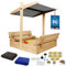 KOTARBAU® Sandkasten mit Abdeckung 100 x 100 cm Großer Naturfarbe Holzsandkasten mit Grau Dach Sandkasten mit Deckel Sandkasten mit Dach Gartenspielzeug Kinder imprägniert verschließbar mit Bänken