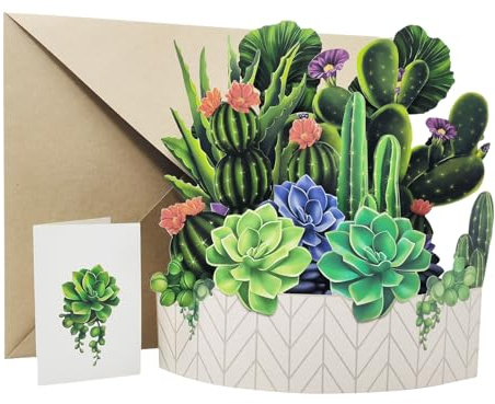 HICOHAND Cactus Pop up Greeting Card, 1PCS 3D Potted Plant Birthday Card with Envelope and Note Card Men Women's Gift for Anniversaries Birthday Mother's Day Father's Day