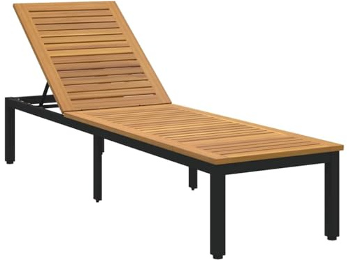 vidaXL Sonnenliege in Schwarz mit Verstellbarer Rückenlehne aus solidem Akazienholz (200 x 55 x 35 cm) – perfekt zum Entspannen und Relaxen im Freien. Ideal für deinen Garten, Terrasse oder Patio.