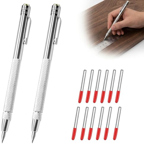 Ignara 2 Pcs Tungsten Carbide Tip Scriber Tool Set Magnetic | with 12 Replacement Marking Tip Durable Metal Scribe Etching Engraving Pen Anti-Slip Handle for Ceramics Glass Wood Metal