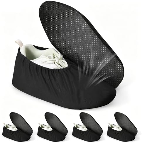 BASVII 5 Paires Surchaussures Lavable, Mesh Aéré, Réutilisables, Semelle Surchaussures Antidérapantes pour Nettoyer et Protéger Tapis, Couvre Chaussure pour Plupart Adultes