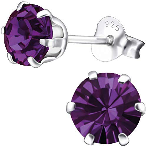 EYS JEWELRY Ohrstecker Damen 925 Silber – Runde 6 mm Zirkonia in Amethyst-Lila – Funkelnde Ohrringe für Frauen – Geschenkidee im Etui