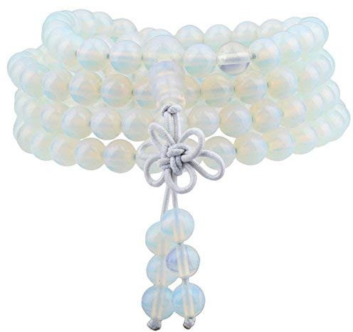 mookaitedecor Tibétain Mala Bracelet 108 Perles Pierres Élastique Collier Bouddhistes Chakra,Opalite