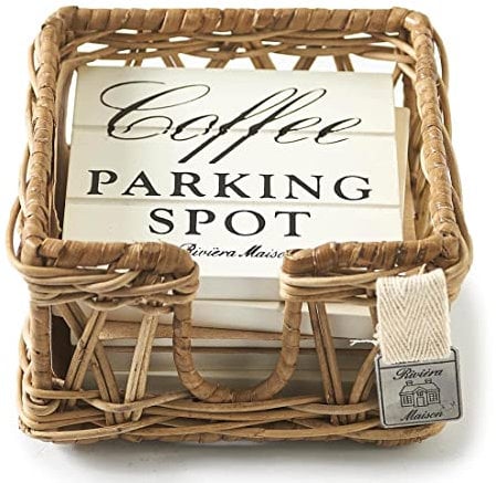 Riviera Maison - Parking Spot Coasters - Getränkeuntersetzer Untersetzer - Rattan - 6er Set