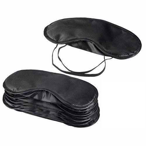 LHKJ 10 Stück Augenbinde Set,Seide Augenmaske Schlafmaske Abdeckung für Reise (Schwarz)