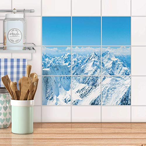 Fliesenbild für Bad und Küche I Fliesen-Sticker Aufkleber selbstklebend I Fliesen renovieren - Fliesenspiegel für Küchen- und Badfliesen I Design: Himalaya