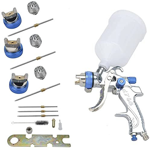 BALLSHOP HVLP Spray Gun 600CC Cup Paint Sprayer Airbrush Painting Tool Kit with 3 Nozzle Gravity Feed Air Spray Gun Set for Car Auto Furniture Fence Surface Coating Decorating Air Compressor Tool