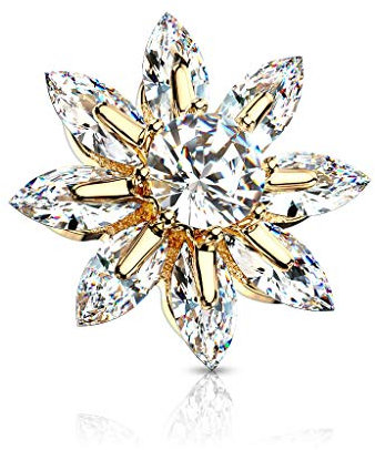 Paula & Fritz® Aufsatz-Dermal Anchor Blume Zirkonia Gold-klar 316L Chirurgenstahl 1,6-mm Gewinde Haut-Anker Skin Diver Implantat Kugel Blüte