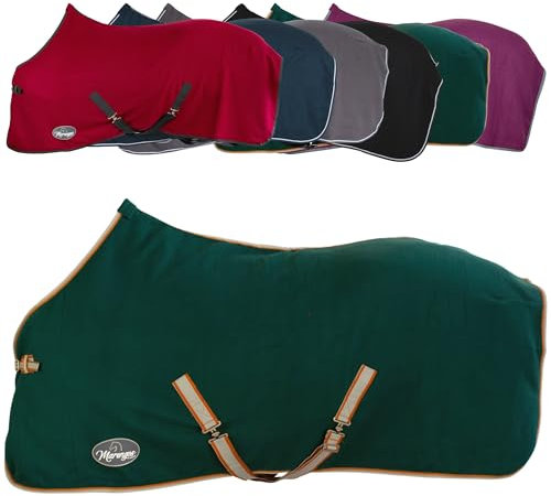 Marengos - Abschwitzdecke Economic mit Kreuzgurten (abnehmbar) | Pferdedecke mit Frontschnalle, Schweifkordel & Widerristpolster | atmungsaktive Fleecedecke | Pferde Zubehör in Tannengrün | 155cm