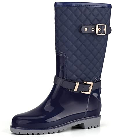AONEGOLD Stivali da Pioggia Donna Stivali di Gomma Altezza Medio Wellington Boots Impermeabile Antiscivolo Scarpe Giardino Stivali da Acqua(Blu,36 EU)