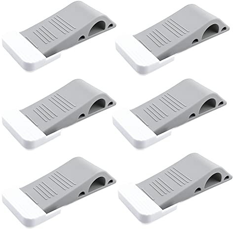 Oksdown 6 Pack Grey Rubber Door Stopper Wedge Thin and Small Non Slip Plug Discrete Heavy Soft Silicone Door Stops for Indoor Cupboard Shower Kitchen Floor Doorstop