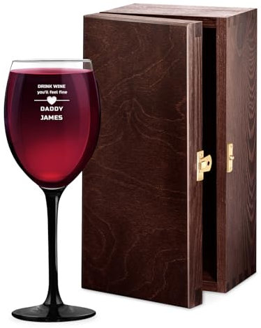 Maverton Wine Glass with a Black stem and Base - 330ml “U” Shaped Glass for Man - Stylish - Personalised Wine Glass for him - Daddy