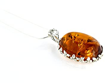 MyBer Bernstein Pendant Anhänger auf Silberkette 45cm Länge Schmuck Damen Silber 925 PMBER61_P567