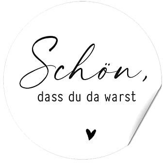 24 Sticker SCHÖN, DASS DU DA WARST Feine Federschrift auf weiß mit Herz, Danksagung