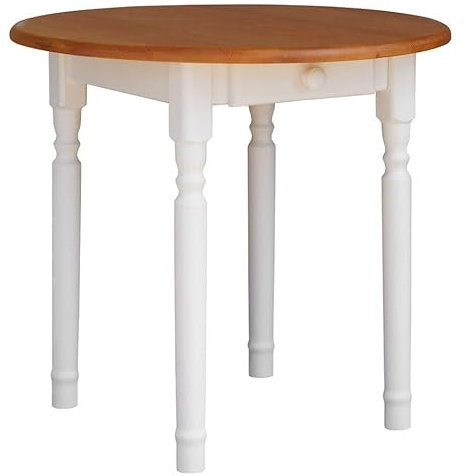 k koma NEU Runder Kiefer Tisch Esstisch Holz Küchentisch weiß Schublade Landhausstil Alder (70 cm)