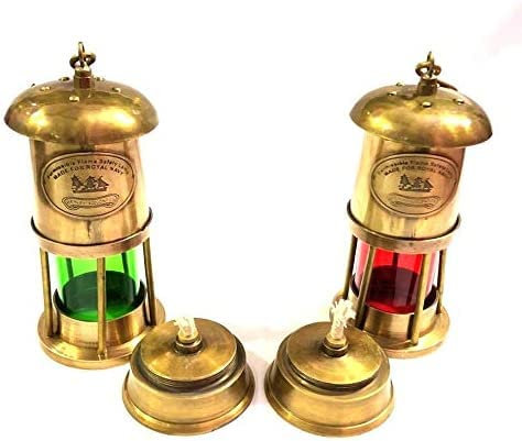 Juego de 2 faroles náuticos de latón marrón antiguo de 7 pulgadas, rojo/verde, para barco, barco, decoración para el hogar
